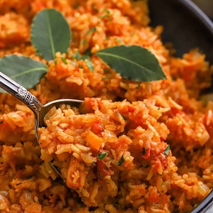 jollof rice with spoon closeup